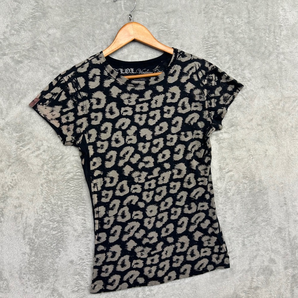 L.O.L. Vintage T-Shirt Large Black Gray Leopard Animal Print Grunge Rock Cotton